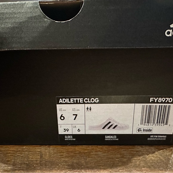 ADIDAS Adilette Clog Casual Unisex Slip-On White/Black Size: 7 Men 6 Women Used - Picture 6 of 6